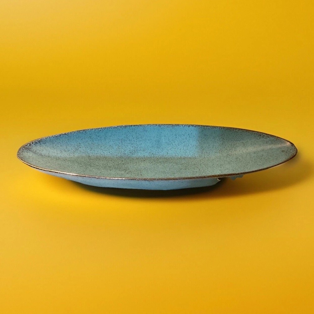 VTG USA Pottery Console Dish-Turquoise W/Gold Accent-‎ 19"x 6"